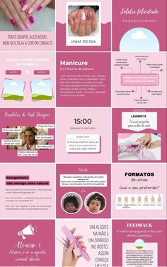 a pink and white poster with different types of nails