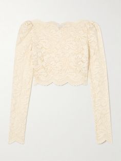 Rabanne's top is made from delicate floral lace that reveals just the right amount of skin. Trimmed with scalloped edges, it has a cropped length that would look good paired with high-waisted skirts and pants alike. Cropped Lace Top, Top Net, Lace Knitting Patterns, Flat Dress Shoes, Dress Flats, White Lace Top, Lace Crop Tops, Scalloped Edges, Paco Rabanne