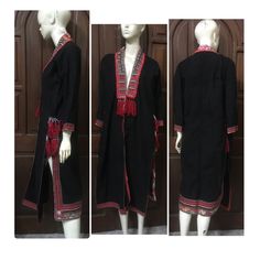 Vintage tribal RedDao women tunic. Age is over 20 years and still good condition . It is produced with handmade,hand stitched applique ,hand embroidered,hand dyed,hand woven in cotton,woolen. Hand wash and separate in cold water. Measurements Length 113 cm Sleeve to sleeve 140 cm Chest 90 cm-100 cm Armpit to armpit 59 cm Underarm width 38 cm Arm length 38 cm Weight 600 grams Traditional Long Tunic For Festival, Long Traditional Festival Tunic, Long Embroidered Tunic For Festivals, Folk Style Long Sleeve Handloom Kurta, Traditional Red Embroidered Tunic, Traditional Long Cotton Kaftan, Traditional Festival Tunic, Traditional Tunic For Festivals, Traditional Red Long Sleeve Tunic