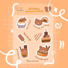 the sticker sheet shows different types of cakes and desserts on it's surface