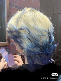 Blonde Hair With Blue Tips, Blue Tips Hair, Fox Hair Dye, Short Dyed Hair, Dyed Hair Blue, Light Blue Hair