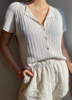 Short Sleeve Knit Top Pattern, Knitted Collar Top, Summer Knitted Sweaters, Summer Tops Knitting Patterns, Summer Dress Knitting Pattern, Knitted Top Summer, Knit Summer Tops Free Patterns, Knitted Summer Clothes, Open Knit Top