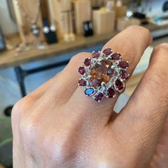 925 Sterling Silver  White  plated gold Natural tourmaline rhodolite  Resize available upon request please message me to quote fee Pink Tourmaline, Rings Statement, Tourmaline, Statement Rings, Favorite Jewelry, Jewelry Rings, Plating, 925 Sterling Silver, Gift Card