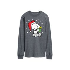 Peanuts fans will love this Snoopy present long sleeve graphic tee. Peanuts fans will love this Snoopy present long sleeve graphic tee. Crewneck Long sleevesFABRIC & CARE Cotton, polyester Machine wash Imported Size: XXL. Color: Dark Grey. Gender: male. Age Group: adult. Winter Long Sleeve Tops With Character Print, Winter Character Print Long Sleeve Tops, Christmas Long Sleeve Tops With Cartoon Print, Funny Print Long Sleeve Winter Tops, Winter Long Sleeve Tops With Funny Print, Relaxed Fit Long Sleeve T-shirt With Character Print, Long Sleeve T-shirt With Character Print In Relaxed Fit, Long Sleeve Cartoon Print T-shirt For Winter, Long Sleeve Cotton T-shirt With Funny Print