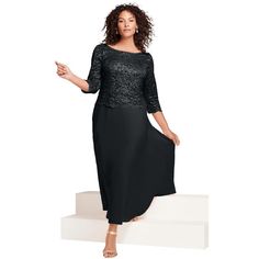 Elevate your wardrobe with the Roaman's Women's Plus Size Petite Lace Popover Dress. This enchanting black dress is designed to flatter with its elegant lace bodice and sweeping A-line silhouette. Perfect for any season, it features a charming front scoop neck and a dramatic back V-neck, ensuring you look stunning from every angle.

- Size: 38W (Petite)
- Color: Black
- Gender: Female
- Age Group: Adult
- Material: Features a fully lined design for comfort
- Style: Popover dress with long, flowi Formal Dress With Lace Top And Fitted Bodice, Evening Dresses With Lace Top And Fitted Bodice, Black Lace Patchwork Dress For Gala, Black Maxi Dress With Lace Bodice For Formal Occasions, Formal Black Maxi Dress With Lace Bodice, Elegant Black Maxi Dress With Lace Bodice, Black Formal Dress With Lace Top, Formal Black Dress With Lace Top, Black Lace Top Evening Dress