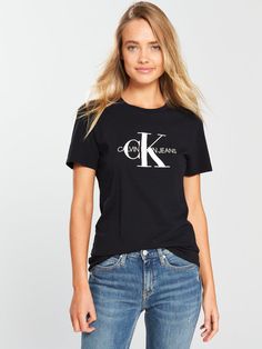 Calvin Klein Jeans Monogram Logo T-Shirt - Black | very.co.uk Ck Tshirt, Fit Logo, Black Friday Shopping, Monogram Logo, Womens Casual Outfits, Fashion Furniture, Jeans Black