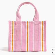 Brand New J. Crew Striped Mini Structured Tote Bag Peppermint Bird Of Paradise Rectangular Pink Bag For Spring, Pink Shoulder Bag For Spring Errands, Pastel Rectangular Bags For Daily Use, Rectangular Pastel Bags For Daily Use, Pink Bags For Spring Errands, Tan Bags For Summer Errands, Chic Pink Bags For Spring, Spring Shopping Pink Shoulder Bag, Spring Pink Shoulder Bag For Shopping