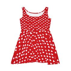 Step into a world of charm and cheer with our "Heartfelt Whimsy Sleeveless Dress"! This eye-catching red dress is adorned with an array of white hearts, making it a perfect pick for any romantic outing or festive gathering. The soft and breezy fabric ensures comfort on warm days, while the flared skirt provides a playful spin to your every move. Ideal for date nights, Valentine's Day celebrations, or just when you want to spread a little love around. ❤️🎈👗   Whether it's hitting the town or lou Romantic Dresses Date Night, White Hearts, Date Nights, Asymmetrical Skirt, Women's Wardrobe, Flared Skirt, Dress Clothes For Women, Xl Dress, Flare Skirt