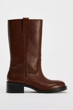 WIDE SHAFT LEATHER ANKLE BOOTS - Brown | ZARA United States Leather Mid-calf Boots For Work, Brown Zara Heeled Boots For Work, Zara Brown Heeled Boots For Work, Zara Chelsea Boots For Work, Zara Chelsea Boots For Workwear, Zara Ankle Moto Boots For Fall, Zara Chelsea Ankle Boots For Work, Zara Brown Square Toe Boots, Zara Brown Ankle Boots