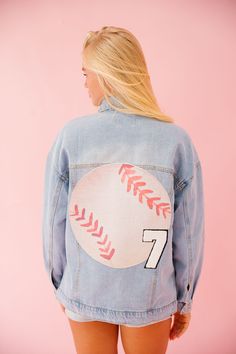 CUSTOM BASEBALL DENIM JACKET JACKET Judith March Casual Varsity Jacket With Patches For Spring, Casual Spring Varsity Jacket With Patches, White Patches Varsity Jacket For Streetwear, Spring Varsity Jacket With Embroidered Patch, White Varsity Jacket With Patches For Streetwear, Casual Varsity Jacket With Embroidered Patch For Spring, White Graphic Print Denim Jacket For Streetwear, White Varsity Jacket With Graphic Print For Spring, Spring White Varsity Jacket With Graphic Print