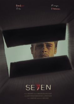 the poster for seven shows a man looking through a window