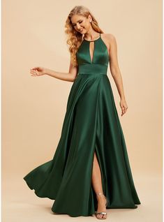 JJ's House Satin High Neck Fall Spring A-line General Plus Leg Slit Back Zip Sparkle & Shine Elegant Beautiful Back Hunter Green Height:5.8ft（176cm） Bust:32in（82cm）Waist:24in（61cm）Hips:35in（89cm） Floor-Length Green Model Name:Katy  Height:5.7ft（173cm）  Bust:40in（101. #JJ's House #Satin #HighNeck #Fall #Spring #Aline #General #Plus #LegSlit #BackZip #Sparkle&Shine #Elegant #BeautifulBack #HunterGreen #FloorLength #Green Dresses Silhouette, Princess Bridesmaid Dress, Mermaid Bridesmaid, One Shoulder Bridesmaid Dresses, One Shoulder Bridesmaid, Sleeveless Bridesmaid Dresses, Lace Homecoming Dresses Short, Mermaid Bridesmaid Dresses, Two Piece Homecoming Dress