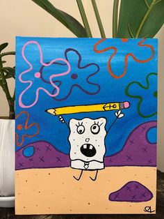 8x10 acrylic spongebob painting on canvas board / made with love <3 Cocomelon Painting Ideas, Easy Painting Ideas On Canvas Spongebob, Cool Paintings Ideas Easy, Beginners Painting Ideas, Paint Marker Paintings, Baddie Paintings Canvas Ideas, Cute Canvas Drawings, Nickelodeon Paintings, Cool Simple Paintings On Canvas