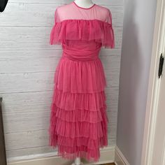 Bubble Gum Pink Tulle Dress. Size 8. So Beautiful!!! Bust 18”. Waist 15”, Length 45”. New Tea Length Tulle Skirt Dress For Summer, Summer Tea Length Dresses With Tulle Skirt, Summer Tea-length Dress With Tulle Skirt, Spring Tea Length Tulle Dress, Pink Ruffled Tea Length Dress, Pink Tea Length Ruffled Dress, Pink Tea-length Ruffled Dresses, Pink Ruffled Tea-length Dresses, Fitted Pink Midi Dress With Tulle Skirt