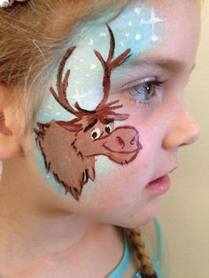 Sven Face Paint, Frozen Face Painting Ideas, Frozen Face Painting, Painting Reindeer, Sven Frozen, Frozen Painting