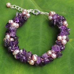 Amethyst Bracelet Beads, Cluster Bracelets, Pink Pearls, Amethyst Bracelet, Amethyst Beads, Bracelet Tutorial, Bead Jewellery, Handmade Bracelet, Precious Jewelry