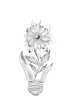 a drawing of a light bulb with a sunflower in it