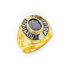 14K Gold Ladies Zodiac Amethyst CZ Center Stone ring representing Aquarius; measures approximately 14mm W x 13mm across the top. Zodiac Rings, Aquarius Zodiac, Stone Ring, The Top, Amethyst, Ring Size, Fine Jewelry, Ring, Stone