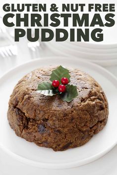 gluten and nut free christmas pudding on a white plate