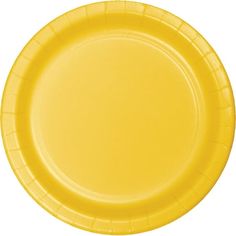 a yellow paper plate on a white background