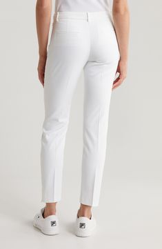 Stay comfortable while perfecting your swing in sleek cropped golf pants cut from breathable, weather-shedding performance fabric with plenty of stretch. 27 1/2" inseam; 12" leg opening; 10" front rise; 13" back rise (size 29) Zip fly with button closure Side zip pockets; back welt pockets Zip hems PFC-free durable water-repellent (DWR) finish Color 001: 48% recycled polyester, 38% polyester, 14% elastane; Color 100: 95% polyester, 5% elastane Machine wash, tumble dry Imported PFC-free, durable Perfume Gift Sets, J Lindeberg, Golf Pants, Beauty Services, Fragrance Design, Nordstrom Store, Performance Fabric, Fabric Gifts, Free Fabric