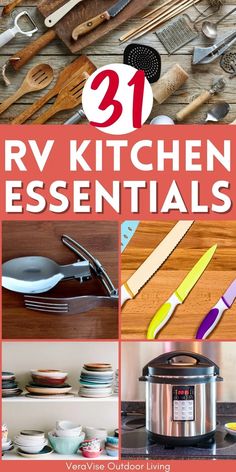 the ultimate guide to kitchen essentials for rvers and campers, including cooking utensils