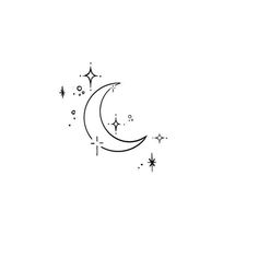 the moon and stars are drawn in black ink