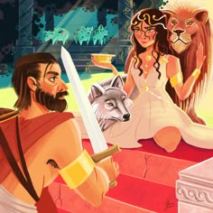 Circe and Odysseus. Digital art by Paula Zorite. Circe And Odysseus Fanart, Circe And Telemachus Fanart, Circe Goddess Art, Circe And Telemachus, Circe And Odysseus, Greek Memes