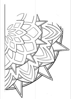 a black and white drawing of an abstract object with lines in the shape of stars