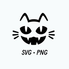 a black and white image of a cat's face with the word svg png