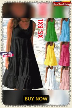 Xs-8xl Women Fashion Spring Summer Party Beach Dresses Solid Color Casual Loose A-line Skirt Cotton Round Neck Sleeveless Plus Size Holiday Dress Ladies Mini Cami Tank Top Dress Plus Size Holiday Dresses, Plus Size Holiday, Boho Summer Dresses, Mini Sundress, Tank Top Dress, Holiday Dress, Fashion Spring, Boho Casual, Loose Dress