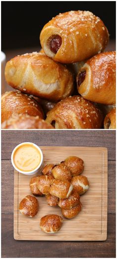 different types of breads and pastries are shown in this collage with the same image