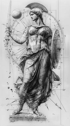 Athena Tattoo, Ancient Art Tattoo, Statue Tattoo, Ancient Greek Sculpture, Greek Mythology Tattoos, Greek Statues, Rennaissance Art, Geometric Tattoo Design, Mythology Tattoos