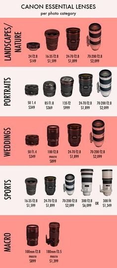 the canon lens sizes chart for every camera in the world, and how to use them