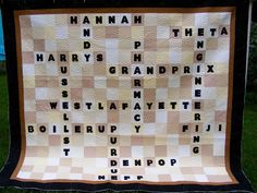 a large quilt with words written on it