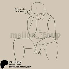 a drawing of a man sitting down with his hand on his face and the words pateron written above him