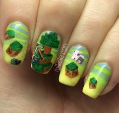 minecraft nails - Google Search Minecraft Costumes, Minecraft Things, Duck Nails, Nail Designs Spring, Cool Nail Art, Beauty Essentials, Spring Nails