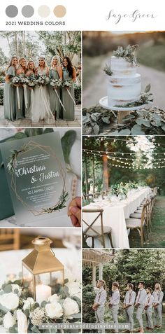 wedding color palettes for the bride and groom in shades of gray, green, white