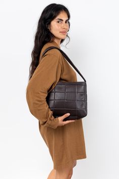 We hand quilted lambskin to create a softly structured every day bag with a cotton lined interior and zipper closure. This unique bag has a sophisticated utilitarian feel and easily fits into work or play. This artisanal product is made of genuine leather. All scars are characteristics of the skin and not imperfections. We hope you enjoy this unique handmade object. Denim Short Jumpsuit, Los Angeles Apparel, Fluffy Pillows, Unique Bags, Big Bags, Sweaters And Leggings, Brown Bags, Day Bag, Baby Bag