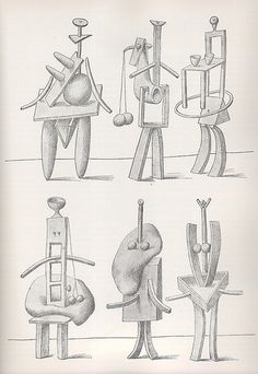 four different types of sculptures are shown in this drawing