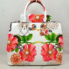 Cute Flower Designed Satchel With Purse St808800 Luxury White Bags With Floral Print, Elegant Red Floral Print Bags, Elegant Red Bags With Floral Print, Elegant Floral Print Summer Bags, Elegant Summer Floral Print Bags, Elegant Summer Bags With Floral Print, Louis Vuitton Satchel, Red Satchel, Fringe Handbags