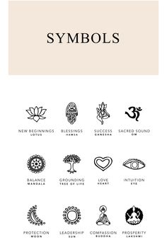 symbols and their meanings are shown in this graphic style, with the words symbols above them