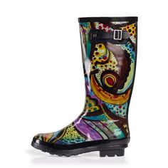 NORTY Womens Glossy Multicolor Monet Print Hi Calf Rain Boots. Adult Ladies Waterproof Winter Spring Garden Boot Medium Width. No matter how wet, muddy, or slick it gets outside, our adult rain boots for women have you covered. An 13.25 inch boot shaft with fun, feminine styling keeps you warm, dry, and outfitted in fresh fall and winter-ready looks. This extra-roomy insulated rubber boot lets you layer on your favorite thick socks on the colder days, and a rugged rubber tread sole makes sure yo Stylish Rain Boots, Cold Weather Socks, Rain Boots For Women, Mud Boots, Garden Boots, Garden Shoes, Rain Shoes, Rubber Boot, Thick Socks