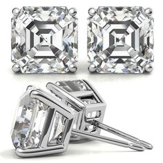 Asscher Cut White Gold Diamond Earrings, Asscher Cut Prong Set Diamond Earrings, Asscher Cut Diamond Earrings With Prong Setting, Earrings Men, Screw Posts, Expensive Jewelry Luxury, Basket Design, Jewelry Luxury, Earrings Round