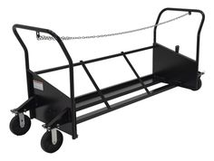 a black cart with wheels and chains on it