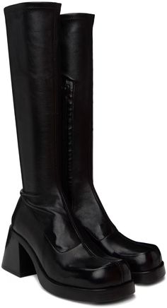 Miista: Black Hedy Boots | SSENSE Black Mid-calf Boots With Leather Sole For Business, Business Black Mid-calf Boots With Leather Sole, Wide Calf Black Knee-high Boots With Leather Lining, Black Wide Calf Knee-high Boots With Leather Lining, Mid-calf Leather Platform Boots Medium Width, Black Knee-high Calf Leather Heeled Boots, Black Knee-high Platform Boots With Leather Sole, Black Knee-high Platform Boots With Leather Lining, Black Square Toe Knee-high Boots In Calf Leather