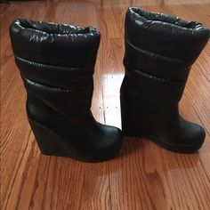 Selling this Wedge boots in my Poshmark closet! My username is: avidshopper10. #shopmycloset #poshmark #fashion #shopping #style #forsale #Shoes Winter Synthetic Wedge Boots With Round Toe, Winter Night Out Platform Boots, Fitted Winter Wedge Boots With Round Toe, Fitted Round Toe Wedge Boots For Winter, High Ankle Synthetic Wedge Boots For Fall, Synthetic High Ankle Wedge Boots For Fall, Edgy Winter Platform Boots With Padded Ankle, Trendy Synthetic Wedge Boots For Winter, Casual Winter Platform Wedge Boots