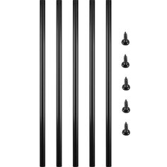 three black poles and two screws on a white background