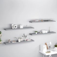 This set of 4 stylish wall display shelves are meant to be the focal point of your home. With an invisible mounting system, this wall shelf is easy to install and serves as the perfect place to place the items such as awards, books, collectibles, ornaments, etc. This rack is made of quality honeycomb MDF and metal frame, which is stable and durable. This display shelf is suitable for most decor and turns an empty wall into a design feature! Color: Gray Material: Honeycomb MDF, metal Dimensions: 47.2" x 9.3" x 1.5" (L x W x H) Maximum load capacity (each): 22 lb Invisible mounting system Assembly required: Yes Delivery contains: 4 x Wall shelf Wall Display Shelves, Wall Shelves & Ledges, Mounted Shelves, Wood Floating Shelves, Floating Wall Shelves, Estantes Flotantes, Floating Wall, Display Shelf, Empty Wall