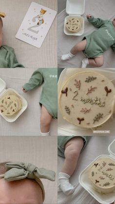 the baby is laying down next to his first birthday cake and it's made out of icing